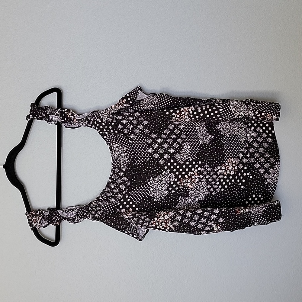 Maurices Plus Size Patchwork 3X Black And White Mixed Pattern Ruffle Strap Tank